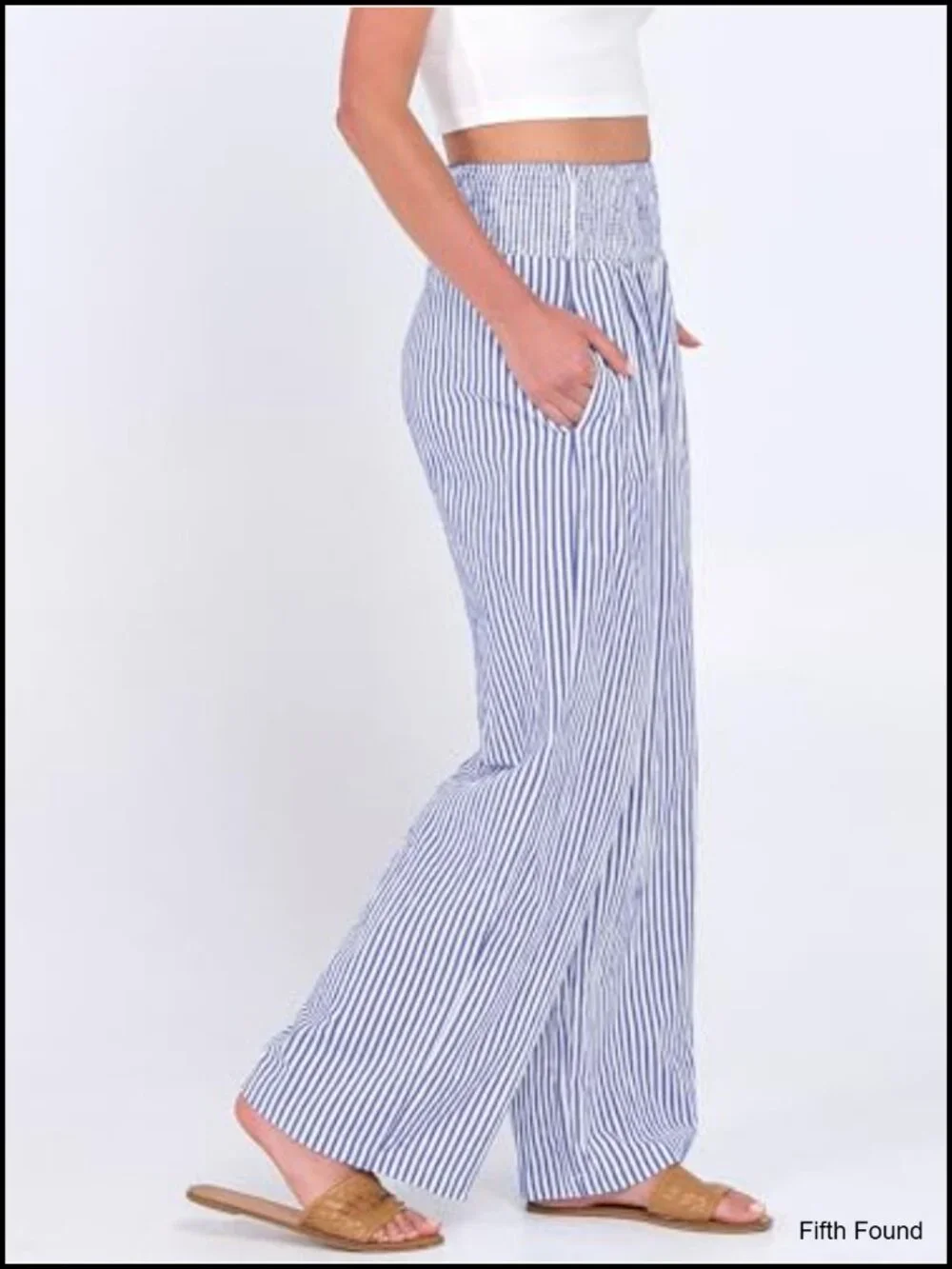 Womens Striped Gingham Palazzo Pants Wide Leg Smocked High Waisted Pajama
